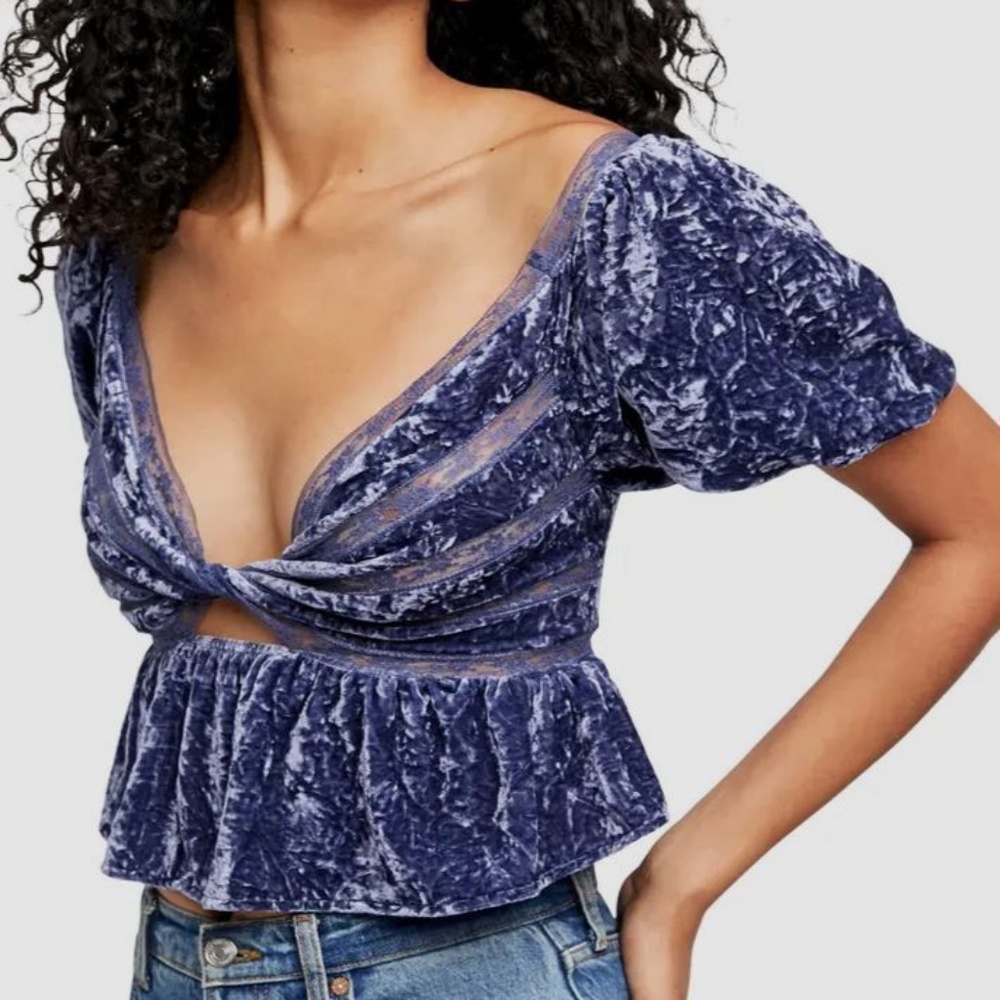 Free People Yours Truly velvet peplum top in purple